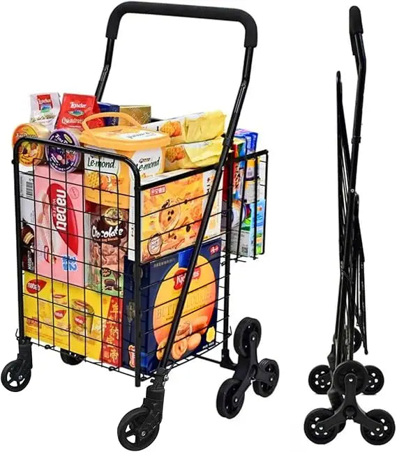 Stair Climbing Grocery Cart – Foldable Heavy Duty Rolling Cart with 360° Wheels for Groceries, Laundry & Apartments