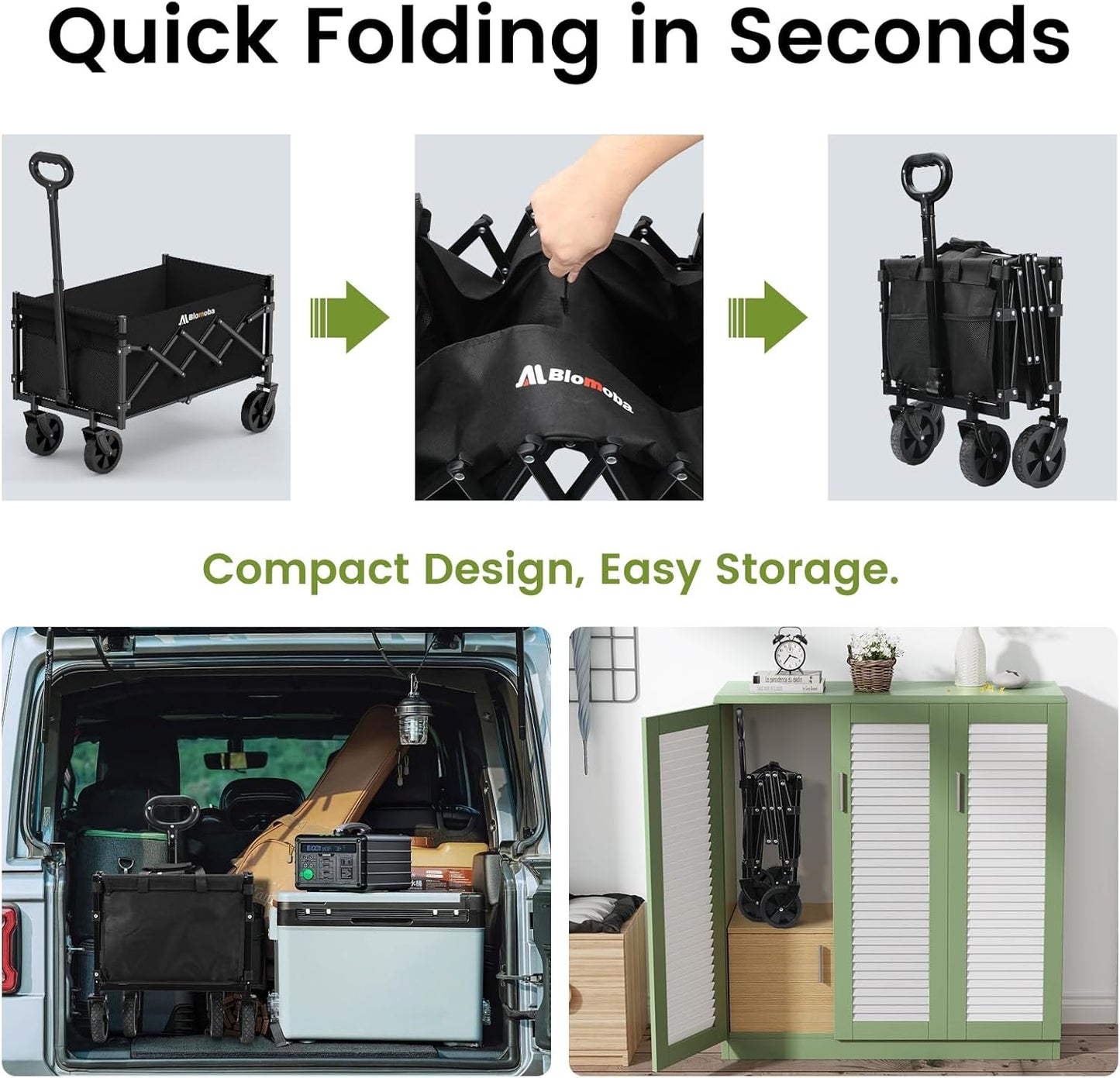 220lbs Heavy-Duty Foldable Utility Wagon Cart with Wheels – Compact, Collapsible Outdoor Gear Carrier